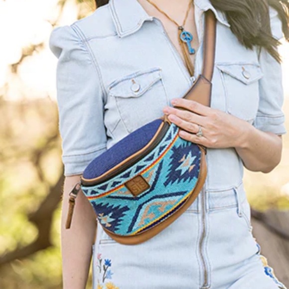 STS Ranchwear Handbags - STS Ranchwear Mojave Sky Crossbody Bag - Blue and Brown